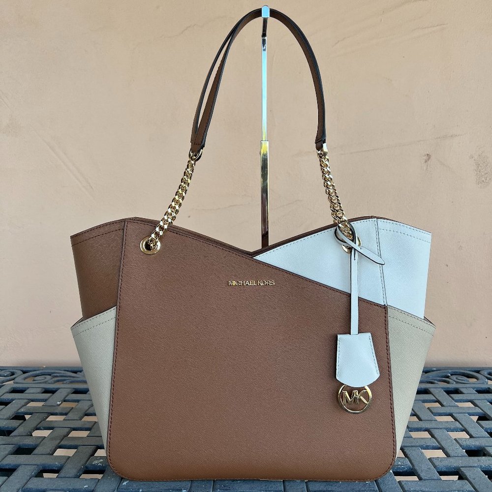 Michael Kors Jet Set Travel Large X Chained Tote Bag MK Brown Multi